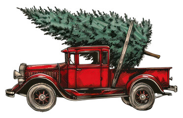 PNG Vintage truck carrying Christmas tree