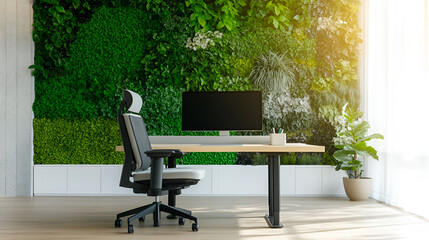 Wall Mural - Modern Home Office Interior Design with Green Wall and Standing Desk