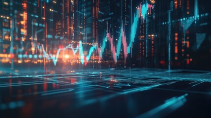 Poster - A futuristic digital stock market graph floating in the air, with glowing lines and data points, symbolizing cutting-edge financial technology and trading.
