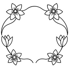 Wall Mural - spring floral frame outline coloring book page line art drawing