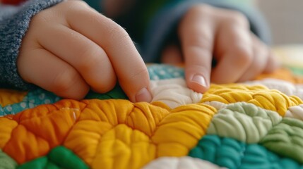 Canvas Print - A close up of a person's hands on top of some fabric, AI