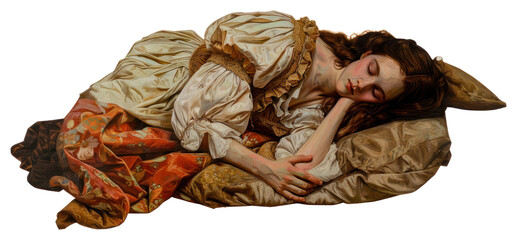 Poster - PNG  Serene vintage sleeping woman painting