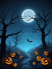 Halloween Spooky Blue Scene Background. ai