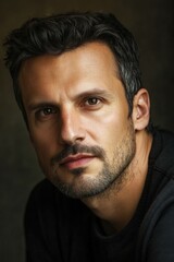 Wall Mural - Close-up portrait of a man with dark hair in a studio setting