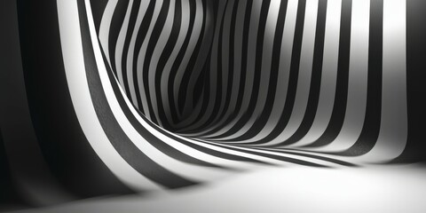 Wall Mural - Abstract black and white pattern creating a flowing, wavy tunnel effect