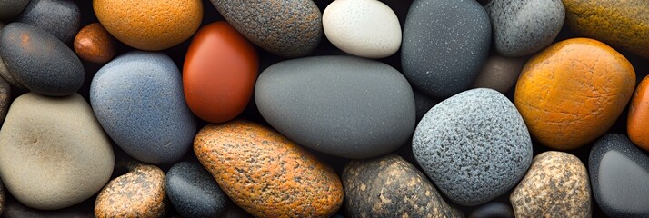 Canvas Print - Close-up of colorful, smooth, round, and textured stones.