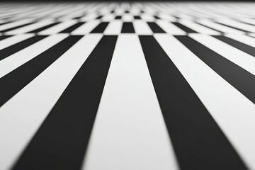 Sticker - Black and white striped pattern on a floor with a perspective view