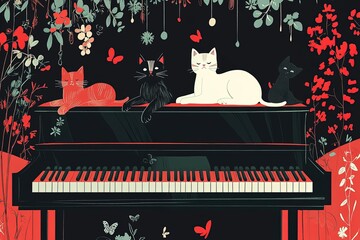 Wall Mural - a white cat sitting on top of a piano