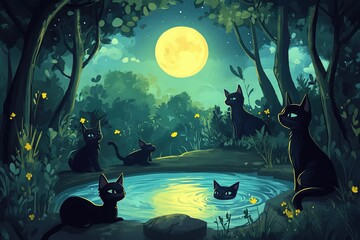 Wall Mural - a group of cats that are sitting in the grass