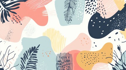 Canvas Print - Abstract background featuring diverse shapes and doodle elements in pastel hues A contemporary vector illustration reflecting modern trends