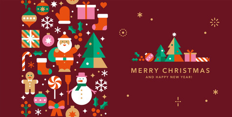 horizontal christmas and new year banner.seamless vertical border with winter icons in abstract mode