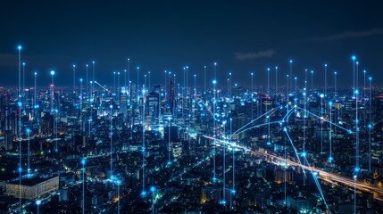 Poster - Smart City Digital Transformation. 5G Connectivity, Fiber Optics at Night