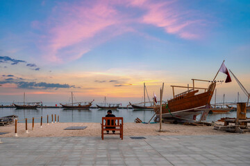 Wall Mural - Traditional Dhow Boat Festival Katara Beach Qatar