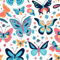 Wall Mural - Colorful Butterfly Seamless Pattern Illustration