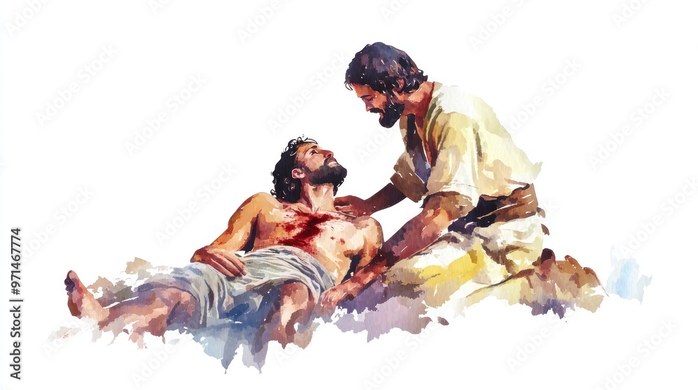 The Parable of the Good Samaritan with the Samaritan helping the ...