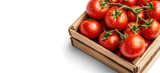 Tomates in Wooden Crate on Transparent Background