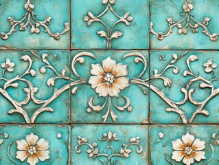 Wall Mural - Tile with flowers