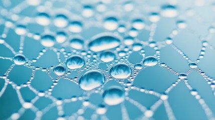 Canvas Print - A close up of a spider web with water droplets on it, AI