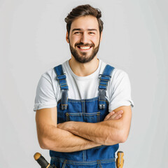 Worker specialist plumber, engineer or constructor on white background.