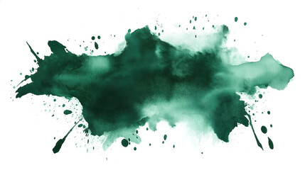 Canvas Print - one single dark green watercolor aquarelle abstract splash stain isolated on white background