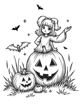Halloween line art for coloring page
