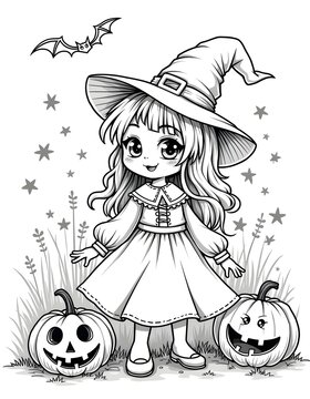 Halloween line art for coloring page