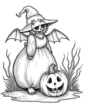 Halloween line art for coloring page
