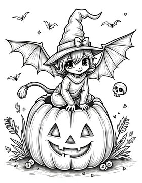 Halloween line art for coloring page