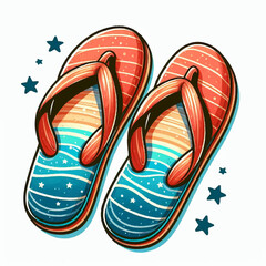 Sticker - beach flip flops summer hand drawn illustration