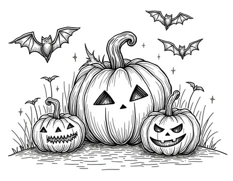 Halloween line art for the coloring page