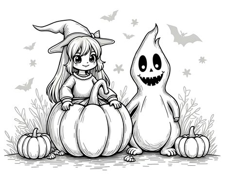 Halloween line art for the coloring page