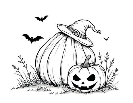 Halloween line art for the coloring page