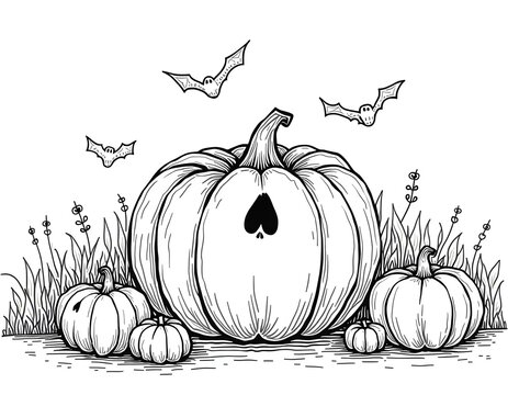 Halloween line art for the coloring page