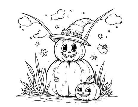 Halloween line art for the coloring page