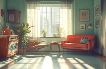 Poster - Vintage Living Room with Sunbeams