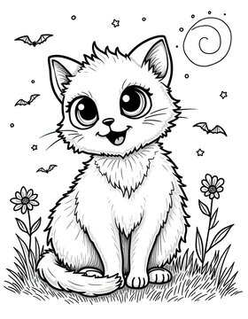 Halloween line art design for coloring page