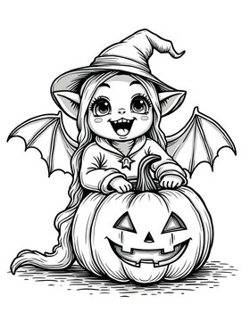 Halloween line art design for coloring page