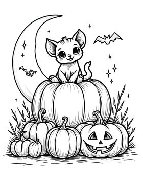 Halloween line art design for coloring page