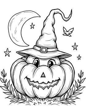 Halloween line art design for coloring page