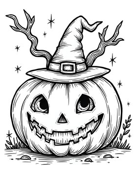 Halloween line art design for coloring page