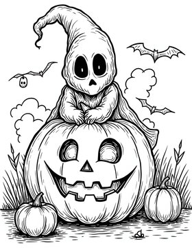 Halloween line art design for coloring page