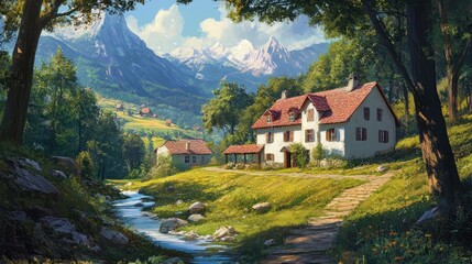 Canvas Print - Mountain Village Home