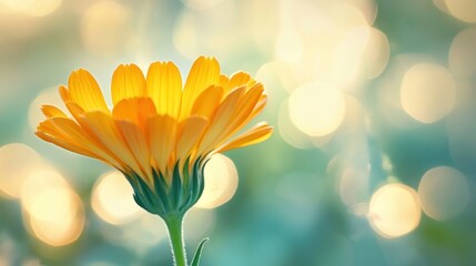 Wall Mural - A Single Yellow Flower with Bokeh Background