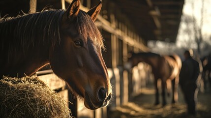 Sticker - Close-Up of a Brown Horse in a Stable