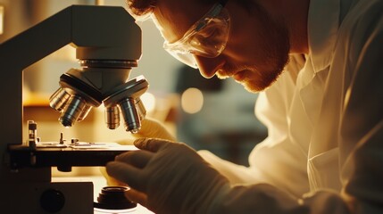 Scientist Looking Through a Microscope in a Lab