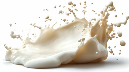 A dynamic splash of milk against a white background, showcasing fluid motion and texture.