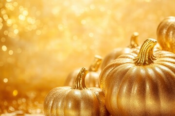 Wall Mural - Thanksgiving background with golden pumpkins. Festive decoration for Thanksgiving with copyspace with generative ai