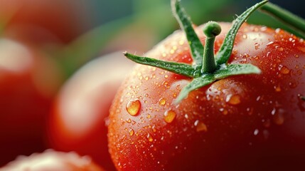 Canvas Print - Close-up of a Fresh Red Tomato with Water Drops