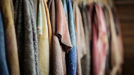 Close-up of Colorful Towels Hanging on a Rack