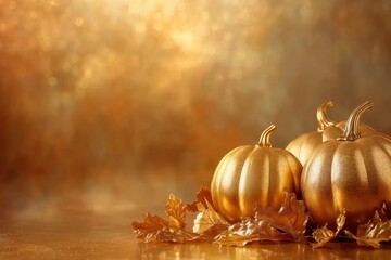 Wall Mural - Thanksgiving background with golden pumpkins. Festive decoration for Thanksgiving with copyspace with generative ai